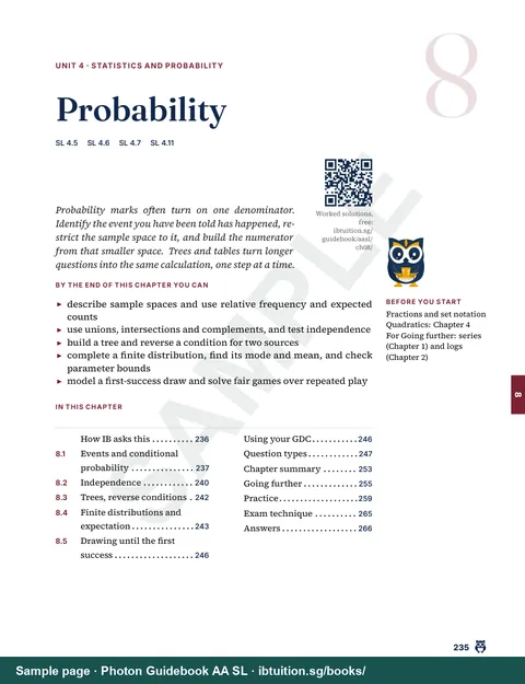 Sample page from Ultimate Guide: IB Maths AA SL: Chapter opener: Probability (Ch 8)