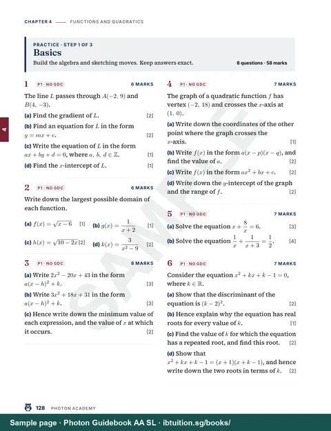 Sample page from Ultimate Guide: IB Maths AA SL: Practice, step 1: Basics (Ch 4)