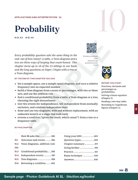 Sample page from Photon Guidebook: IB Maths AI SL: Chapter opener: Probability (Ch 10)