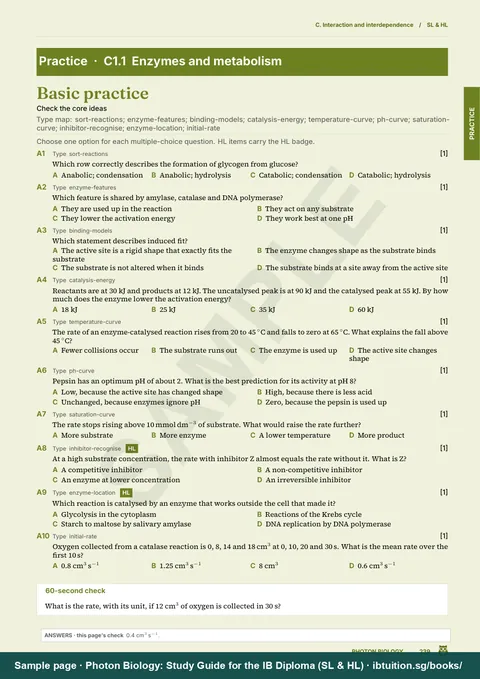 Sample page from Photon Biology: IB Biology SL & HL: Basic practice: check the core ideas (C1.1)