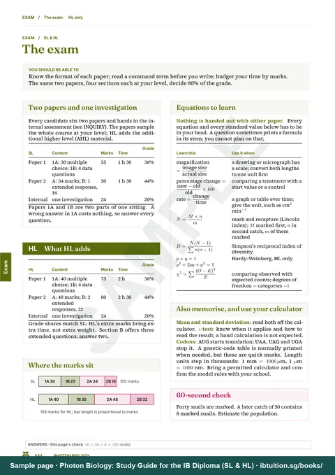 Sample page from Photon Biology: IB Biology SL & HL: The exam: formats, command terms and marks
