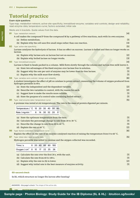 Sample page from Photon Biology: IB Biology SL & HL: Tutorial practice: build the full answer (C1.1)