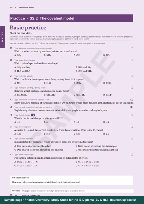 Sample page from Photon Chemistry: IB Chemistry SL & HL: Basic practice: check the core ideas (S2.2)