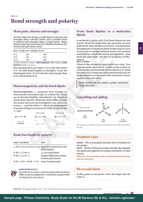 Sample page from Photon Chemistry: IB Chemistry SL & HL: Illustrated panels: bond strength and polarity (S2.2)