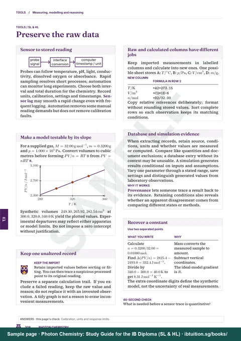 Sample page from Photon Chemistry: IB Chemistry SL & HL: Tools: measuring, modelling and reasoning, from raw data to a reported result