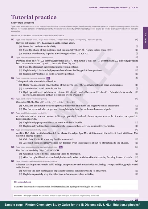 Sample page from Photon Chemistry: IB Chemistry SL & HL: Tutorial practice: build the full answer (S2.2)