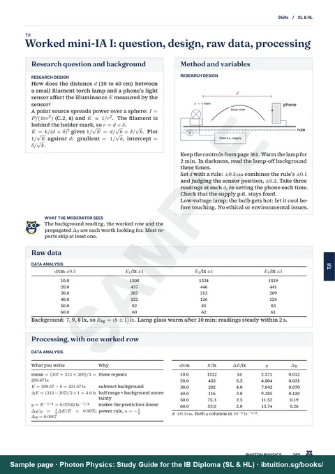 Sample page from Photon Physics: IB Physics SL & HL: Tools and inquiry: a worked mini-IA, from research question to processing