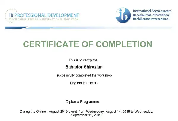 IB Certified English B Tutor — Mr Bahador